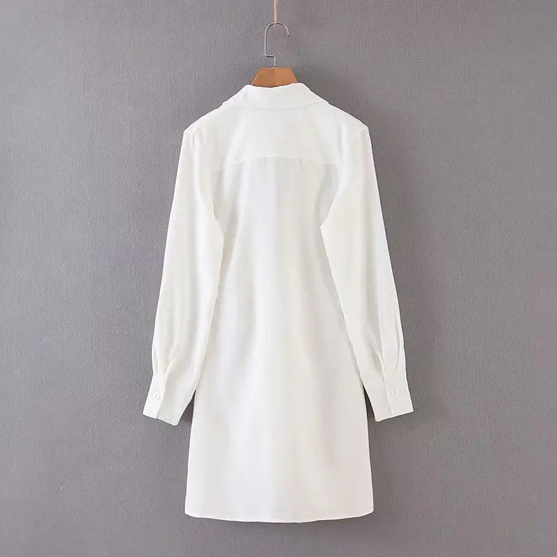 mini dress summer long sleeves women irregularity pleated vocation style loose white shirtdress nowadaysfashion