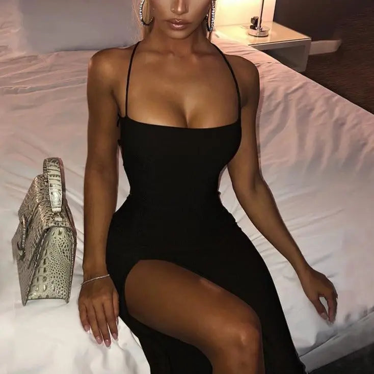 Long Backless Maxi Dress Women Spaghetti Strap High Split Bodycon Bandage Summer Dress Vestidos nowadaysfashion
