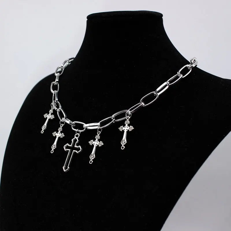 Goth Streetwear Necklaces Grunge Cross Pendants Neck Chain Indie Jewelry nowadaysfashion