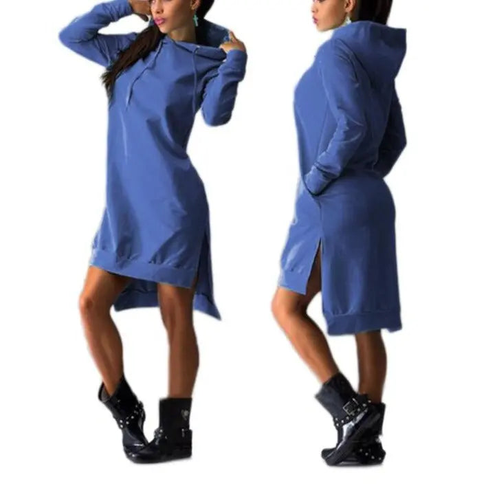 Woman Sweatshirt Dress Hoodies Autumn Sports Casual Long Sleeve Split Sweatshirt Hooded Dress nowadaysfashion