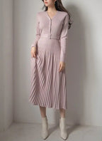 V-neck Single-breasted Women Thicken Sweater Dress Knitted Belted Female A-line soft dresses nowadaysfashion