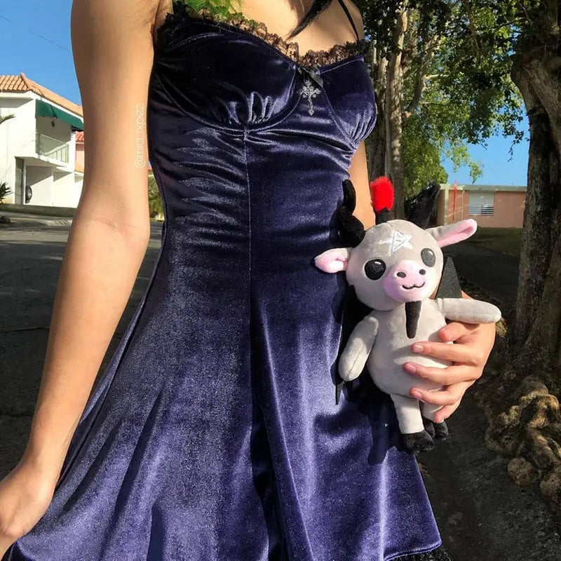 Goth Cross Sexy Purple Dress Vintage Velvet A Line Lolita Dress Aesthetic Gothic nowadaysfashion