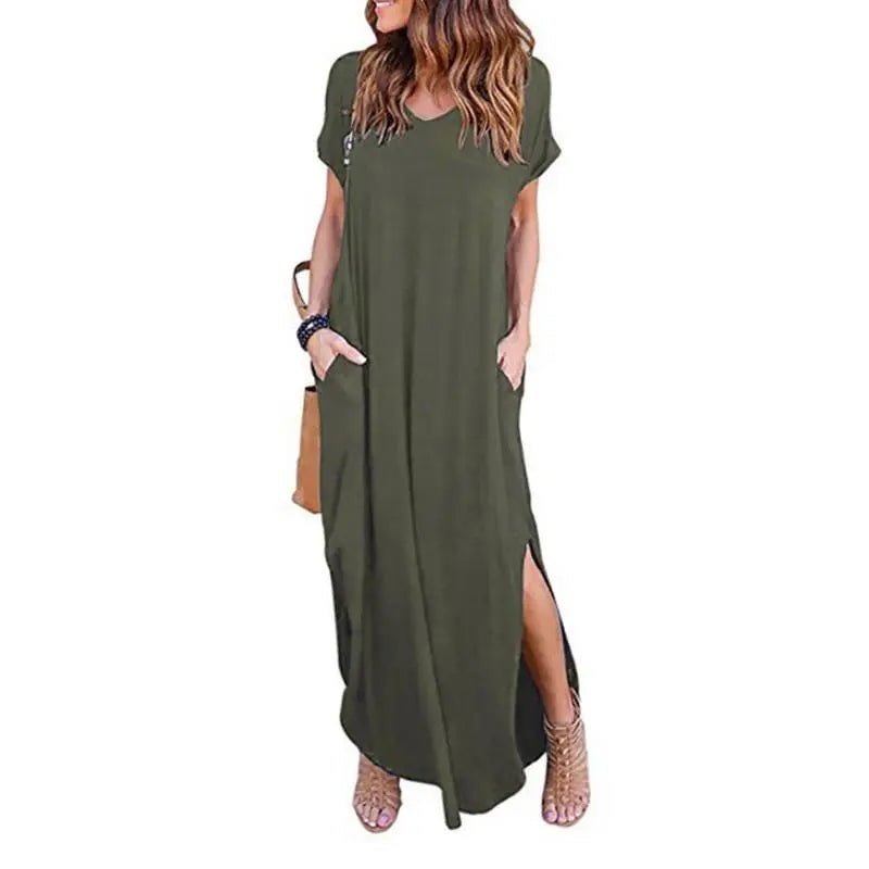 Plus Size 5XL Sexy Women Dress Summer 2022 Solid Casual Short Sleeve Maxi Dresses nowadaysfashion