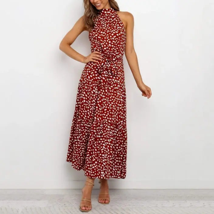 Summer Long Dress Polka Dot Casual Dresses Black Sexy Halter Strapless Sundress Vacation nowadaysfashion