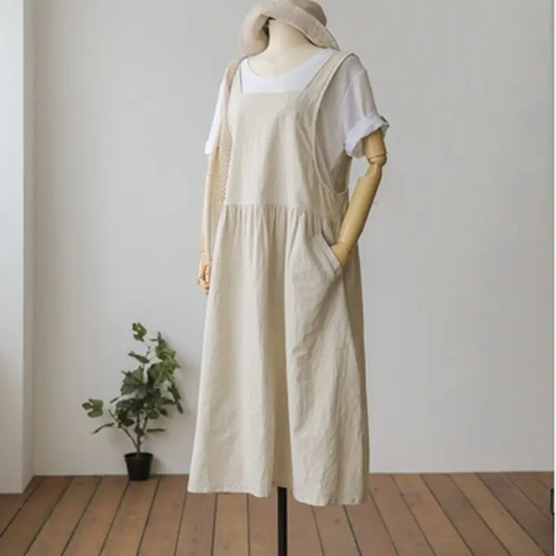 Spring and Summer Sleeveless Robe Dress Ladies Dress Plus Size XL- 5XL Cotton Linen Wome nowadaysfashion