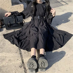 Women Harajuku Gothic Lolita Goth Kawaii Dress Punk Cute Long Sleeve Black Midi Dress nowadaysfashion