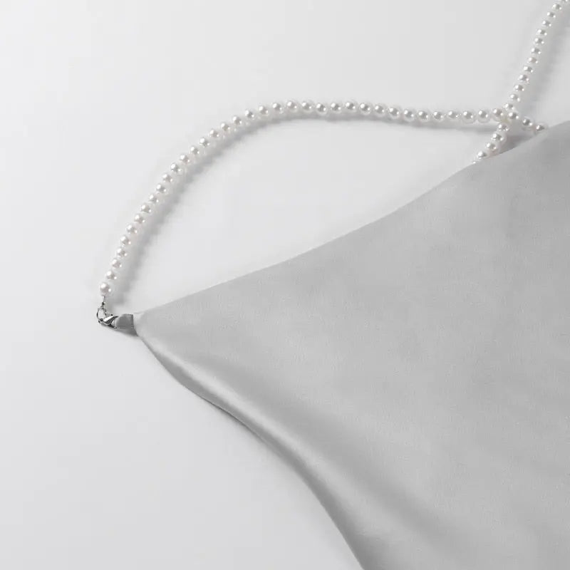 Silk Strap Mini Dresses Backless Solid Color Criss Front Pearl Sexy Summer Sexy Party nowadaysfashion