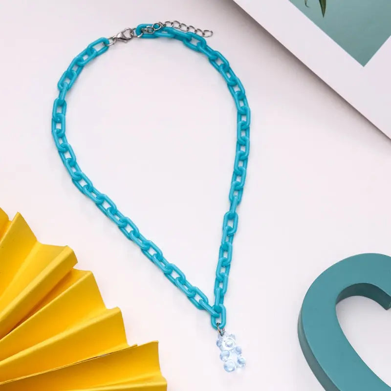 Candy Color Gummy Mini Bear Cartoon Necklace for Women Girls Birthday Jewelry Gifts nowadaysfashion