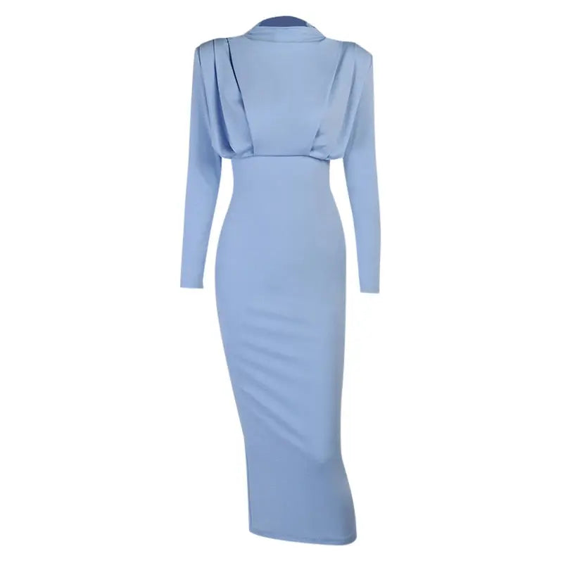 Elegant Women Dress Stand Collar Slim Waist Solid Ankle Length Autumn Long Sleeve Dress nowadaysfashion
