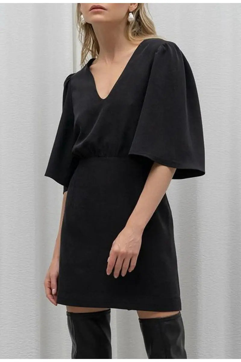black short sleeve summer women dress 2022 Sexy V-neck solid High Street dress A-line mini Vestido nowadaysfashion