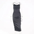 neon satin lace up 2022 summer women bodycon long midi dress sleeveless backless elegant party nowadaysfashion