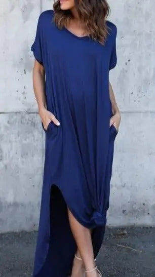 Plus Size 5XL Sexy Women Dress Summer 2022 Solid Casual Short Sleeve Maxi Dresses nowadaysfashion