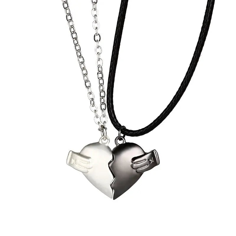 2Pcs Lovers Matching Heart Pendant Couple Magnetic Heart Pendant Necklace Couple Jewelry nowadaysfashion