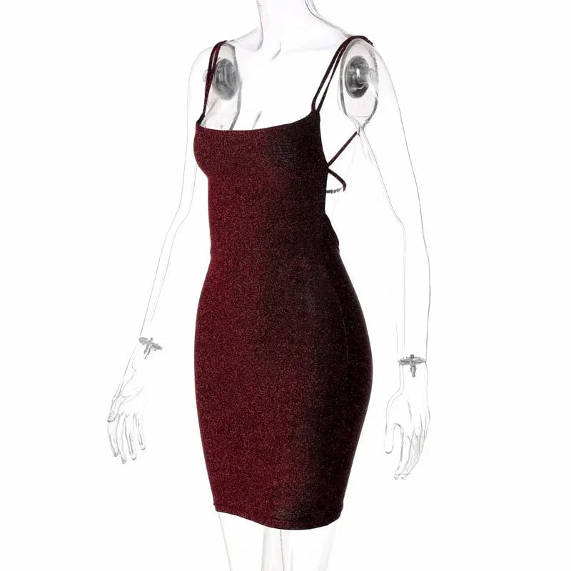 Bling Glitter Sequin Women Strap Mini Dress Ruched Lace Up Backless Bodycon nowadaysfashion
