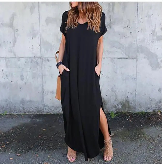 Plus Size 5XL Sexy Women Dress Summer 2022 Solid Casual Short Sleeve Maxi Dresses nowadaysfashion