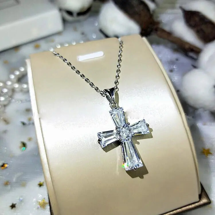 Luxury Women White Crystal Pendant Necklace Charm Silver Color Chain Necklace nowadaysfashion
