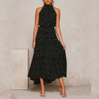 Summer Long Dress Polka Dot Casual Dresses Black Sexy Halter Strapless Sundress Vacation nowadaysfashion