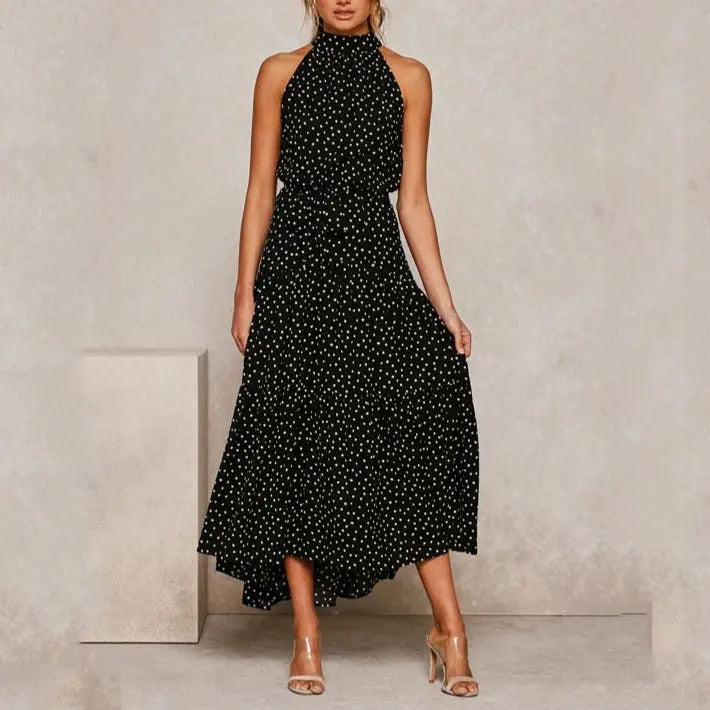 Summer Long Dress Polka Dot Casual Dresses Black Sexy Halter Strapless Sundress Vacation nowadaysfashion