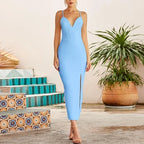 Summer Women White Bodycon Bandage Long Dresses Sexy V Neck Spaghetti Strap Evening nowadaysfashion