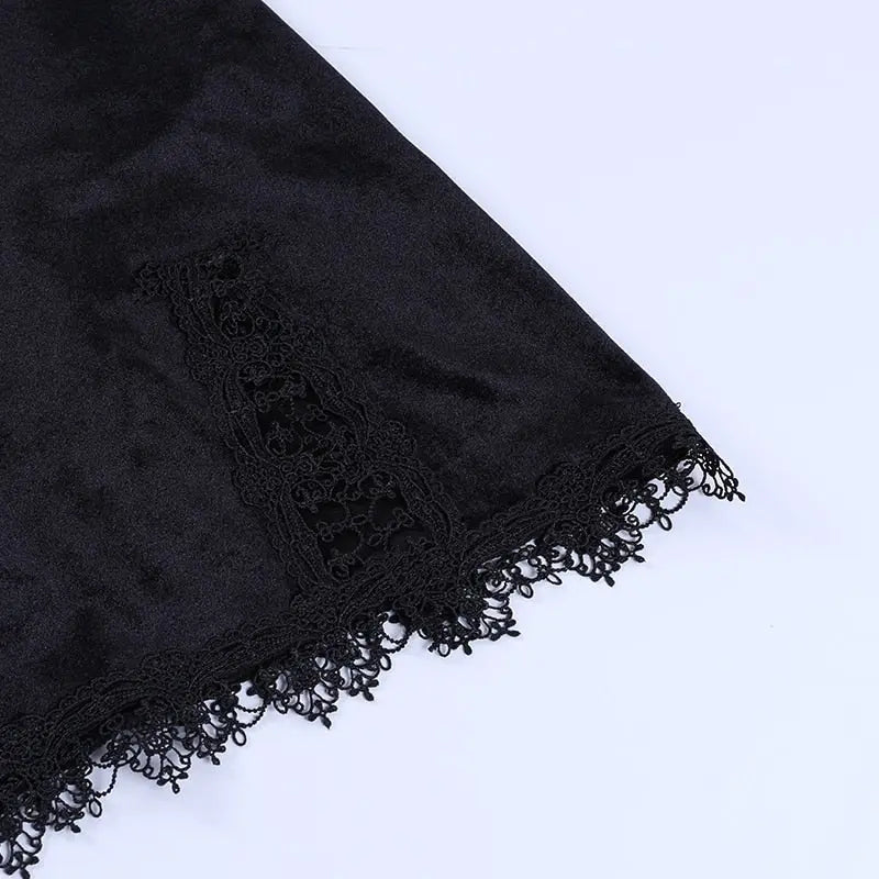 Gothic Dark Cross Black Mini Dress Vintage Sexy Spaghetti Strap High Waist Slit Dresses nowadaysfashion