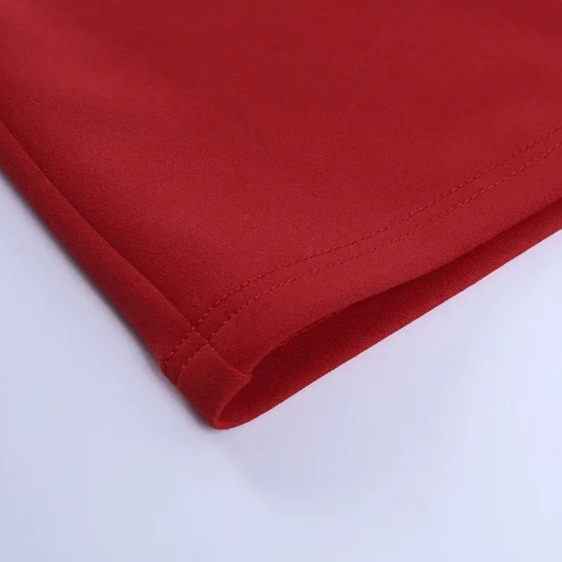 Slim V Neck Long Sleeve Mid Calf Pencil Dress 2022 Casual Office Lady Solid Red Puff Sleeve nowadaysfashion