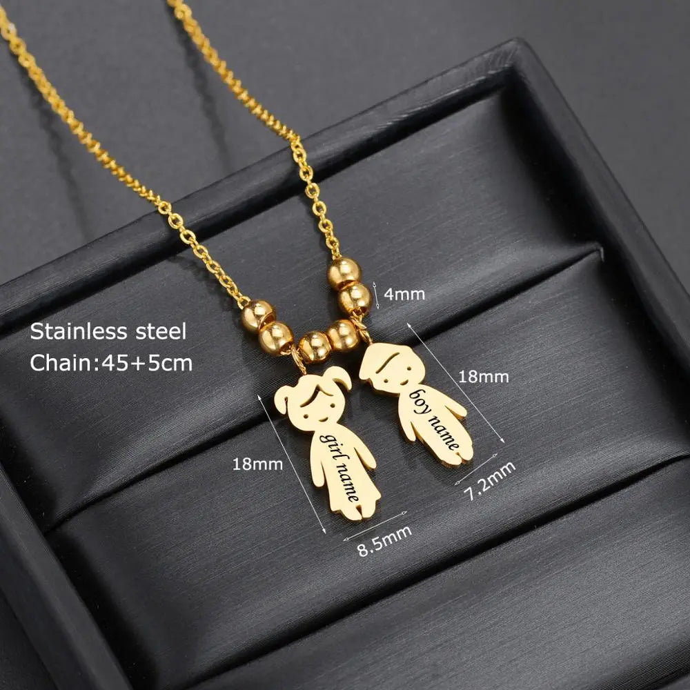 Personalized Boy Girl Kids Pendant Necklace Women Child Engraved Name Date Family Jewelry nowadaysfashion