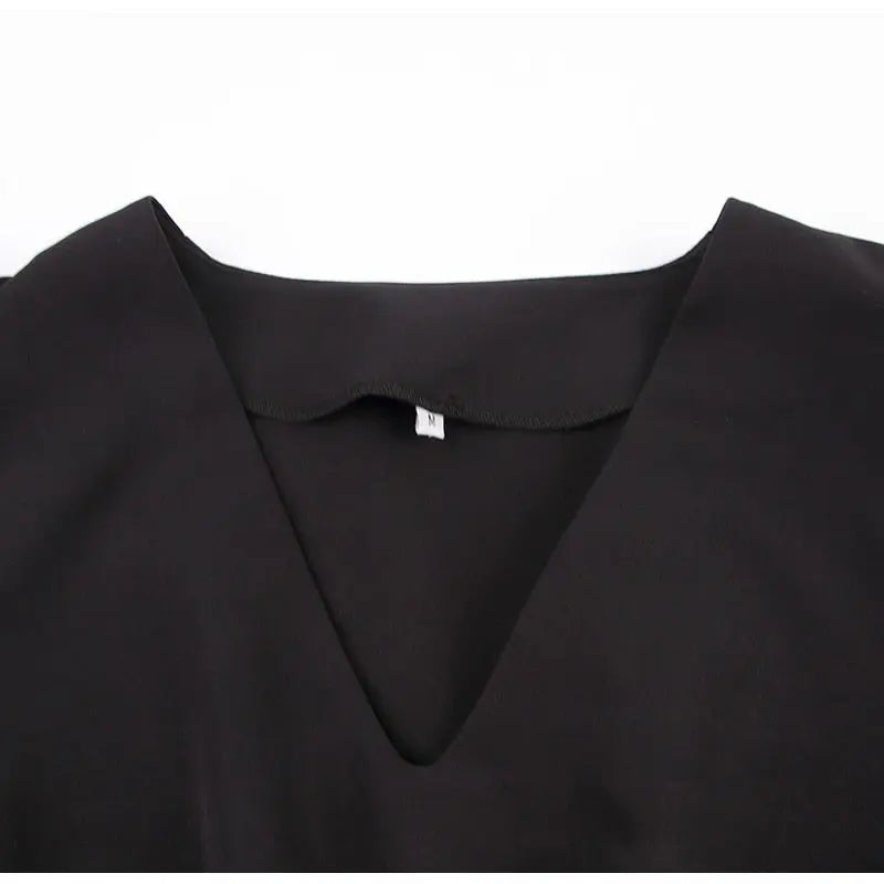 black short sleeve summer women dress 2022 Sexy V-neck solid High Street dress A-line mini Vestido nowadaysfashion