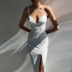 Summer Women White Bodycon Bandage Long Dresses Sexy V Neck Spaghetti Strap Evening nowadaysfashion