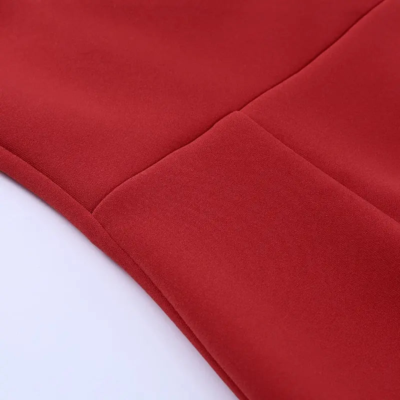 Slim V Neck Long Sleeve Mid Calf Pencil Dress 2022 Casual Office Lady Solid Red Puff Sleeve nowadaysfashion