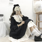 Japanese Style Women'S Dresses O-Neck High Waist Slimming Contrast-Color Ruffled Sweet Lolita Dress Kawaii nowadaysfashion