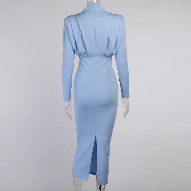 Elegant Women Dress Stand Collar Slim Waist Solid Ankle Length Autumn Long Sleeve Dress nowadaysfashion