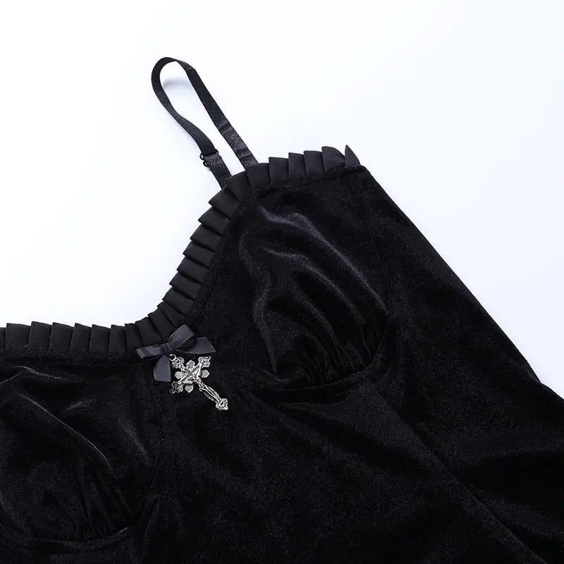 Goth Cross Sexy Purple Dress Vintage Velvet A Line Lolita Dress Aesthetic Gothic nowadaysfashion