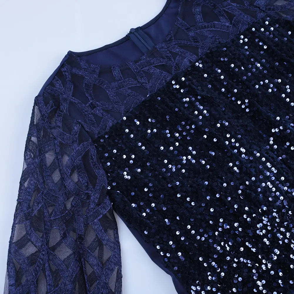 Elegant Sequin Evening Party Dresses 2022 Spring Mesh Patchwork Casual Midi Dress nowadaysfashion
