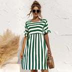 Spring Summer Dress Cute Loose Striped Print Ruffles Sleeves Dresses Elegant A Line Patchwork Beach Dress Vestidos nowadaysfashion