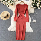 Strapless Ribbed Knitted Bodycon Dress Women Winter Long Sleeve Midi Sweater Dress nowadaysfashion