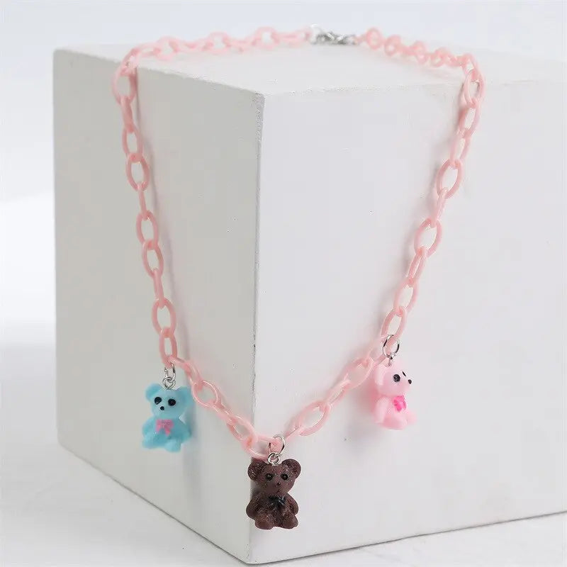 Candy Color Gummy Mini Bear Cartoon Necklace for Women Girls Birthday Jewelry Gifts nowadaysfashion