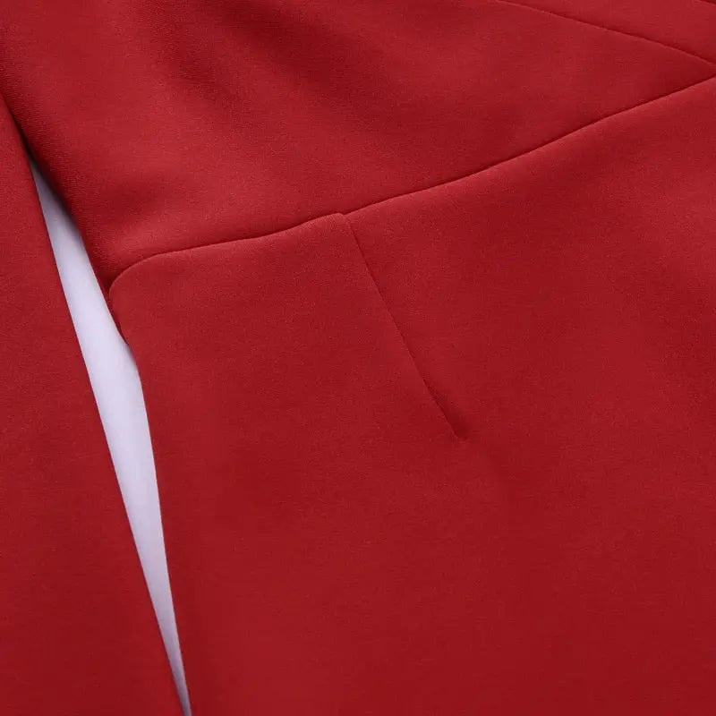 Slim V Neck Long Sleeve Mid Calf Pencil Dress 2022 Casual Office Lady Solid Red Puff Sleeve nowadaysfashion