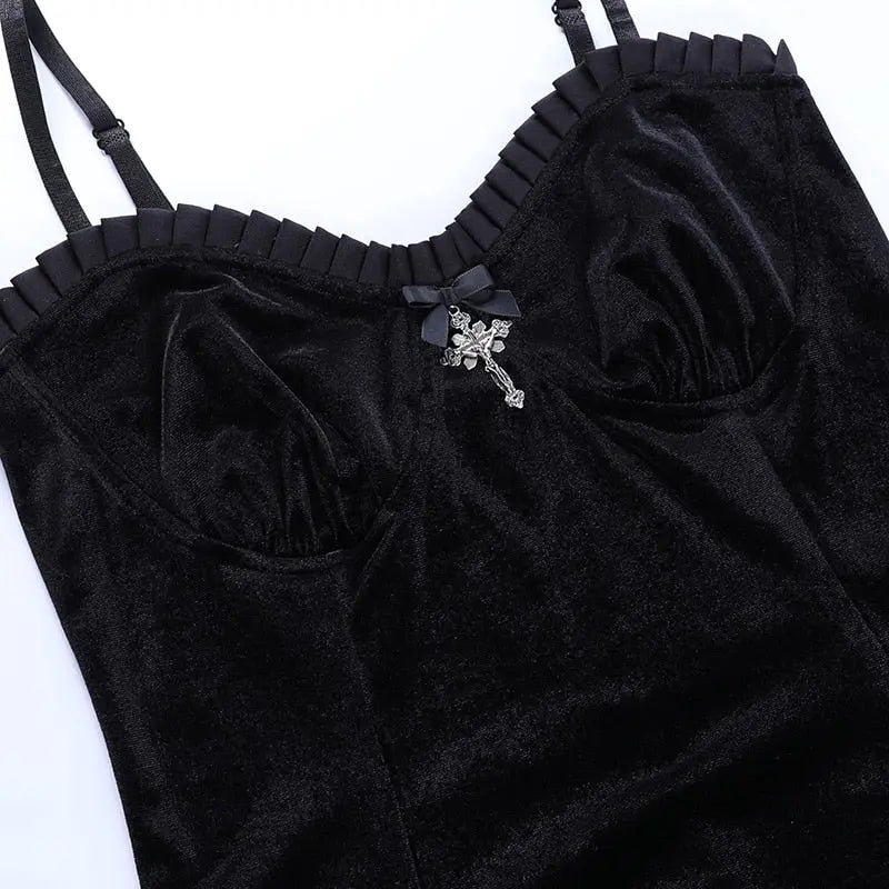 Goth Cross Sexy Purple Dress Vintage Velvet A Line Lolita Dress Aesthetic Gothic nowadaysfashion