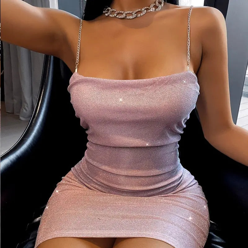 Spaghetti Strap Mini Sequins Short Dress Slip Dress Women Sexy Slim Fit Bodycon nowadaysfashion