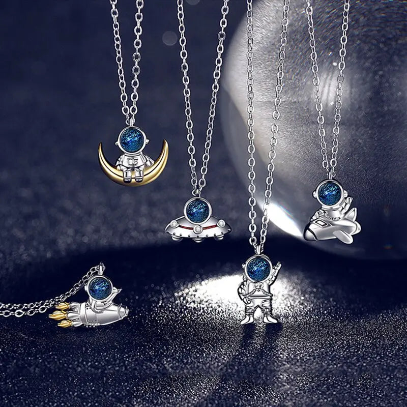 Spaceman Moon Couples Necklace Milky Way Space Pendant Necklaces Jewelry nowadaysfashion
