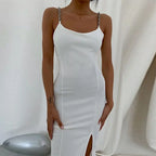 Women's Dresses Chain Strapless Sleeveless Solid Basic Split Knee-Length Bodycon 2022 nowadaysfashion
