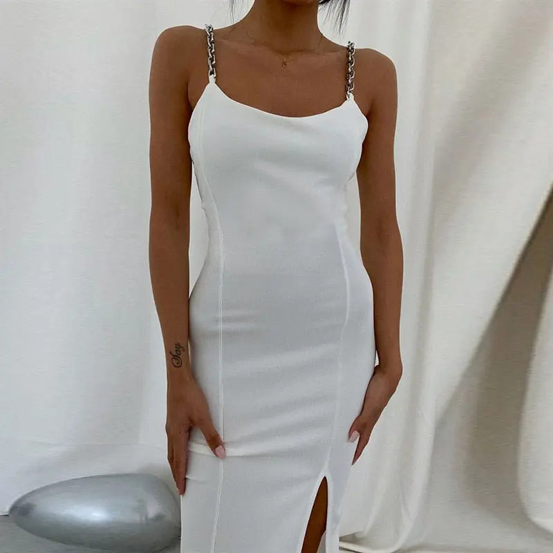 Women's Dresses Chain Strapless Sleeveless Solid Basic Split Knee-Length Bodycon 2022 nowadaysfashion