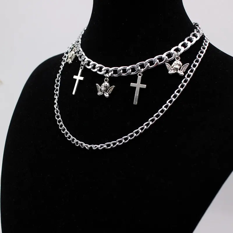 Goth Streetwear Necklaces Grunge Cross Pendants Neck Chain Indie Jewelry nowadaysfashion