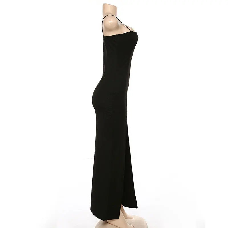 Backless Strap Split Dress Women Elastic Long Dresses Sleeveless Camisole Dress nowadaysfashion