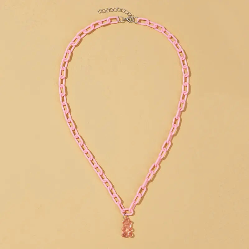 Candy Color Gummy Mini Bear Cartoon Necklace for Women Girls Birthday Jewelry Gifts nowadaysfashion