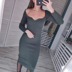 Strapless Ribbed Knitted Bodycon Dress Women Winter Long Sleeve Midi Sweater Dress nowadaysfashion