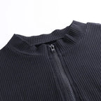 Bodycon Ribbed Dress Stand Collar Zipper Deep V-neck Solid Stretch Mini Vestido nowadaysfashion