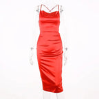neon satin lace up 2022 summer women bodycon long midi dress sleeveless backless elegant party nowadaysfashion