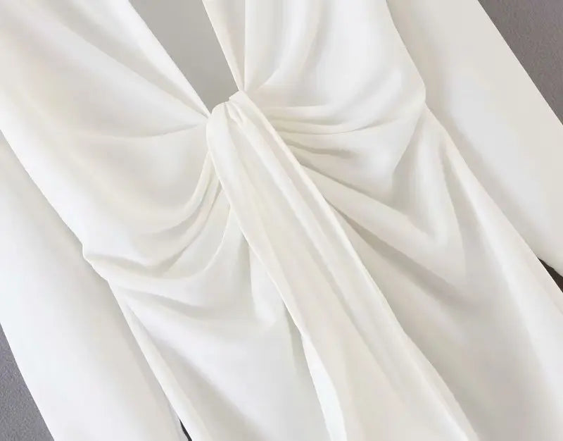 mini dress summer long sleeves women irregularity pleated vocation style loose white shirtdress nowadaysfashion