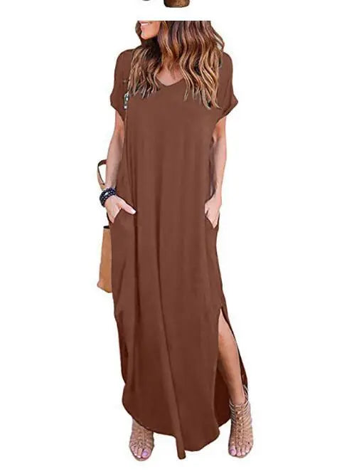 Plus Size 5XL Sexy Women Dress Summer 2022 Solid Casual Short Sleeve Maxi Dresses nowadaysfashion